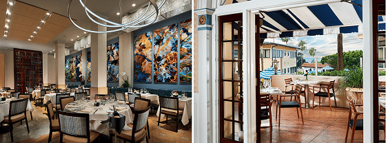 elegant interior of a restaurant in la jolla
