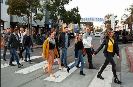 People going on tour in Little Italy (San Diego)