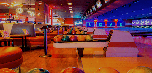 Beutiful neon-lit Bowlero alley in Chula Vista