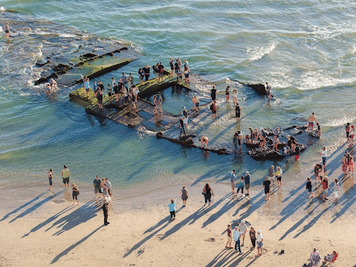 Remains of the gambling ship SS Monte Carlo, in the surf at Coronado