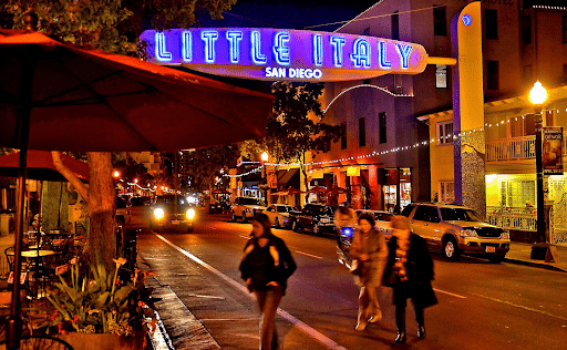 Sign Little Italy in San Diego at night