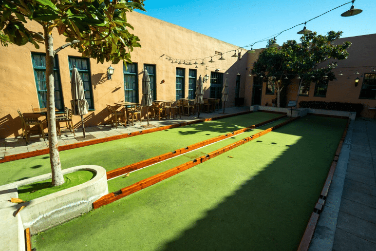 outdoor garden of a family-friendly brewery in san diego